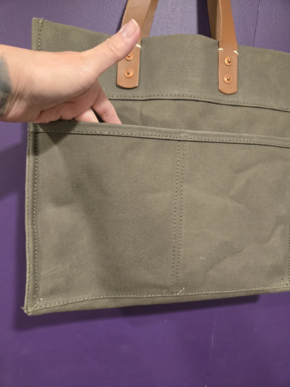 Feed Project Market Tote with Tan Leather Handles
